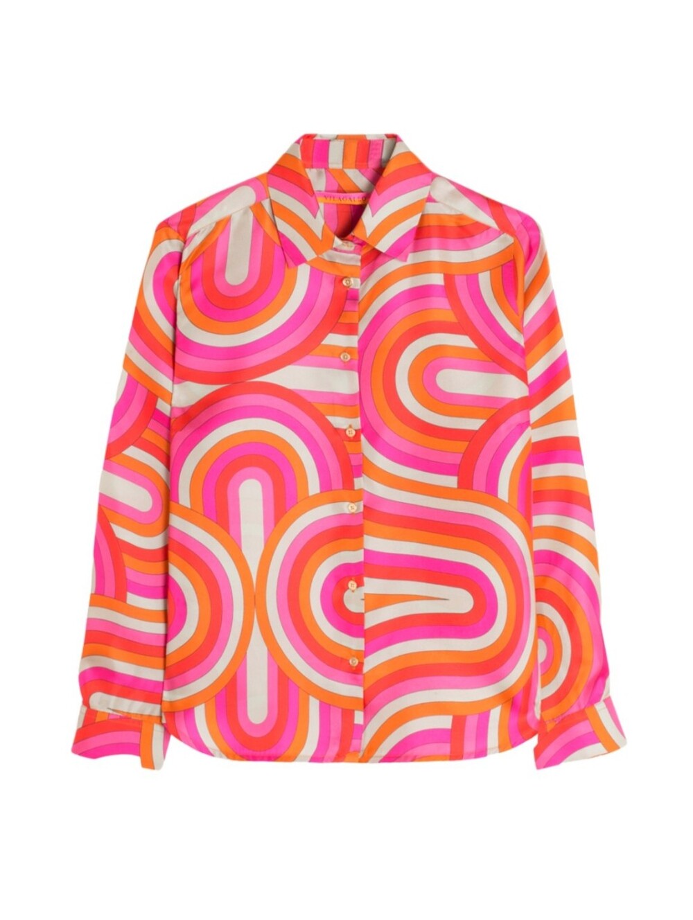 Vilagallo Silk Sunset Pink Orange Rainbow Button Up Top, 6